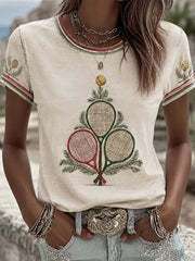 T-shirt à manches courtes Arbre de Noël Tennis féminin