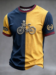 T-shirt décontracté pour homme, style rétro français cycliste, imprimé patchwork 3D