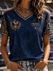 T-shirt femme à manches courtes imprimé supporters de football français