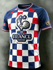 T-shirt décontracté à épaules tombantes pour homme, motif pied-de-poule et coq français