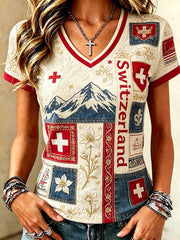 T-shirt à la mode pour femme avec imprimé motif suisse