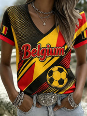 T-shirt imprimé artistique pour femmes sur le thème du football belge