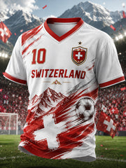 T-shirt à manches courtes et col en V pour hommes, imprimé sur le thème du football