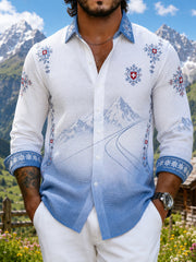 Chemise Homme Manches Longues Gaufrée Imprimé Ski Art