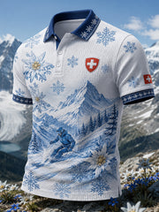 Polo à manches courtes rétro imprimé Waffle Gown pour homme