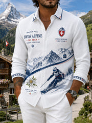 Chemise waffle à manches longues pour homme avec imprimé ski