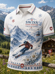 Polo à manches courtes pour homme Ski Art Print Waffle Gown