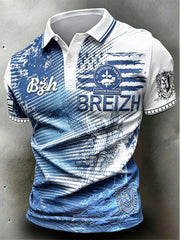 Polo décontracté pour homme à imprimé marin bleu