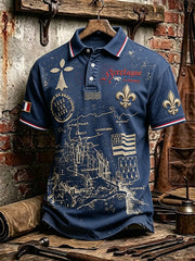 Polo décontracté pour homme, style vintage, bleu marine, imprimé français de la Bretagne et du mont Saint-Michel