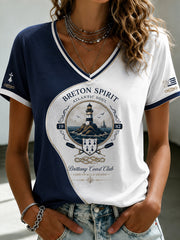 T-shirt à col en V imprimé celtique de Bretagne pour femmes