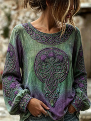 Chemise en coton-lin à imprimé dégradé Vintage chardon celtique pour femme