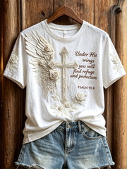 T-shirt manches courtes imprimé floral Under His Wings You Will Find Refuge Cross with Wings Femme