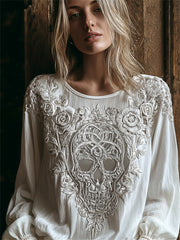 Chemise femme Viking Vintage Celtic Skull Roses à imprimé floral en coton et lin