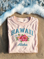 T-shirt à manches courtes femme Aloha Hawaii 1959 Hibiscus Flower Print Vacation