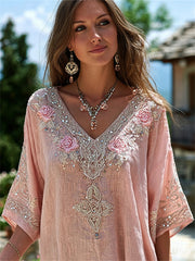 Tunique en lin à imprimé noeud celtique Viking Roses roses chic pour femme