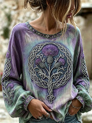 Chemise femme chic en coton et lin à imprimé noeud celtique Scotland Thistle