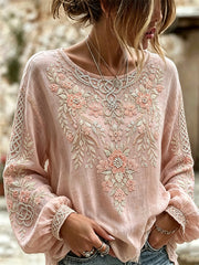 Chemise Femme Classique Rose Florale Viking Celtique Noeud Imprimé Coton-Lin