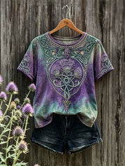 T-shirt à manches courtes pour femme Scotland Thistle Celtic Knot Gradient Print
