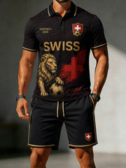 Polo Homme Football Lion Imprimé à Manches Courtes