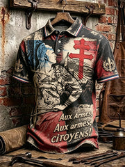 Polo à manches courtes pour homme à imprimé français «La Marseillaise»