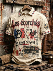 Vintage Français Bastille Day Graffiti Imprimer Polo décontracté pour homme