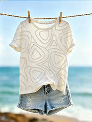T-shirt à manches courtes imprimé pour femmes, style vacances, motif géométrique à lignes