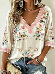T-shirt femme imprimé floral en lin