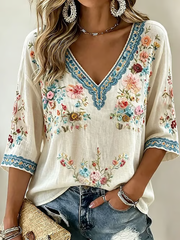 T-shirt femme imprimé floral en lin
