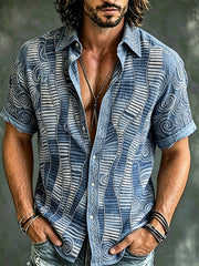 Chemise décontractée à manches courtes pour homme, imprimé motif géométrique, style vacances
