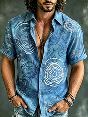 Chemise décontractée à manches courtes imprimée à motif d'ondulation d'eau pour homme