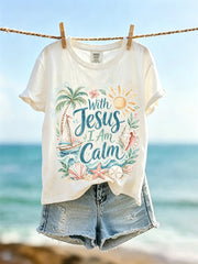 T-shirt à manches courtes With Jesus I Am Calm Faith Print Femme