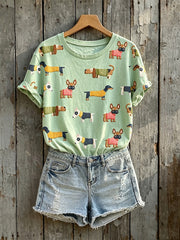 T-shirt à manches courtes imprimé chiens mignons pour femmes