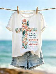 T-shirt à manches courtes femme sous sa lumière été Christian Beach Cross Print