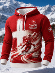 Sweat à capuche en gaufre pour homme à motif ski