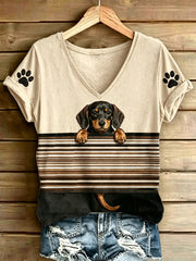 Animal chien rayures imprimé mode Vintage lâche à manches courtes T-Shirt des femmes