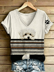 T-shirt vintage à manches courtes, ample, à imprimé rayures et motifs animaux pour femme