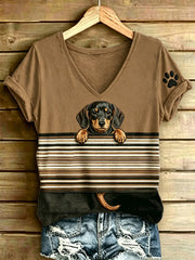 T-shirt vintage à manches courtes, ample, à imprimé rayures et motifs animaux pour femme