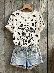 T-shirt à manches courtes mignon imprimé dalmatien pour femmes