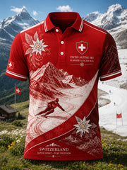 Polo Homme à manches courtes imprimé sur le thème du ski