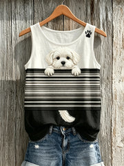 Débardeur femme à imprimé color-block avec motif de petit chien maltais et empreintes de pattes