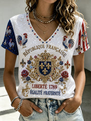 T-shirt col V France Football pour femme