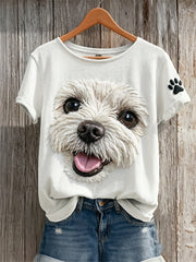 T-shirt à manches courtes Lovely Maltese Dog Face & Paw Print Femme