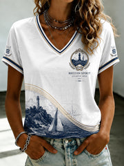 T-shirt à col en V imprimé celtique de Bretagne pour femmes