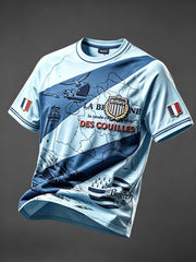T-shirt décontracté à épaules tombantes pour homme, bleu clair, imprimé breton français