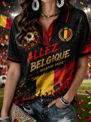 Polo femme à manches courtes au motif floral sur le thème du football