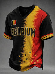 T-shirt à col en V Belgium Football Waffle à manches courtes pour hommes