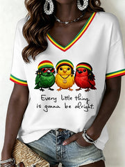 T-shirt à encolure en V Reggae Music Femme