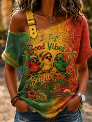 T-shirt décontracté à épaules dénudées pour femmes pour les fans de musique reggae