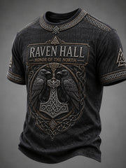 T-shirt rétro pour homme à manches courtes, imprimé motifs vikings