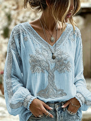 Chemise en coton-lin chic Viking Tree of Life Celtic Knot Print pour femme